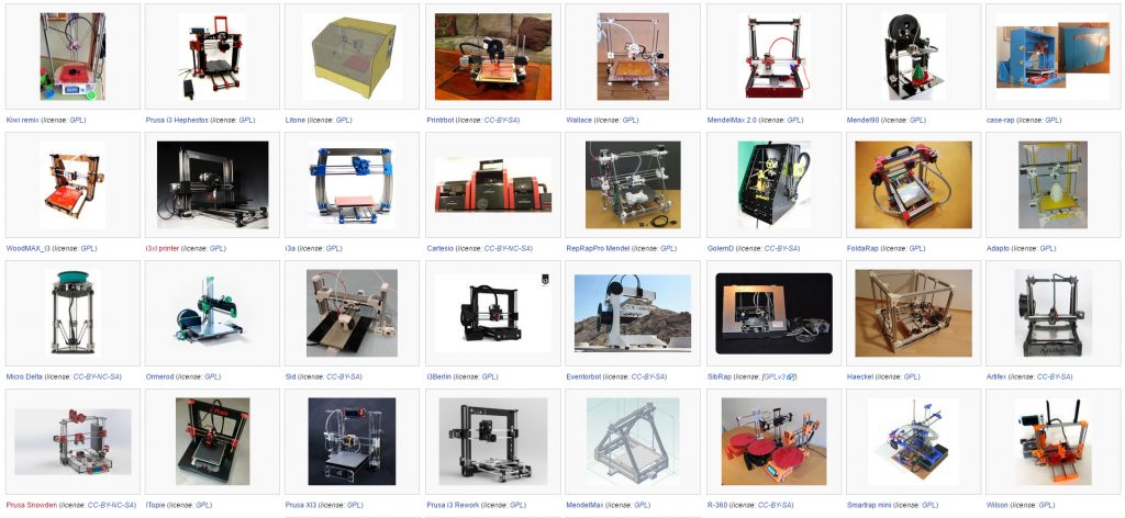 一些RepRap许多3 d打印机的项目。江南体育娱乐官方网站图像通过RepRap wiki。