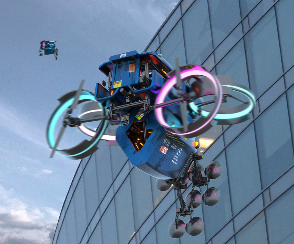 A drone-based 3D printing system. Image via GXN.